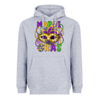 Heather Grey mardi gras mask Heavyweight Hoodie - LillyAllenDesigns