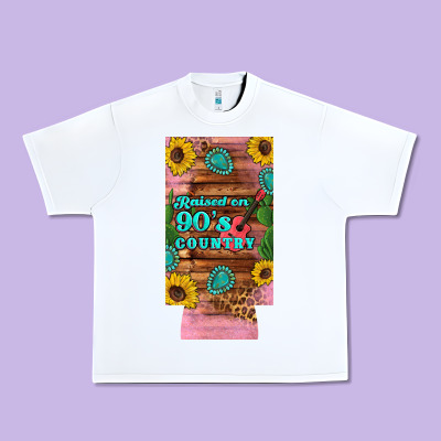 Raised 90's Country Guitar Cactus Sunflower's 12 Oz Can Cooler  (slim) Urban Heavy Tee Designed By Artiststas