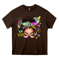 Chocolate Brown 90s messy bun Heavy Core Tee - texasbilliewilder