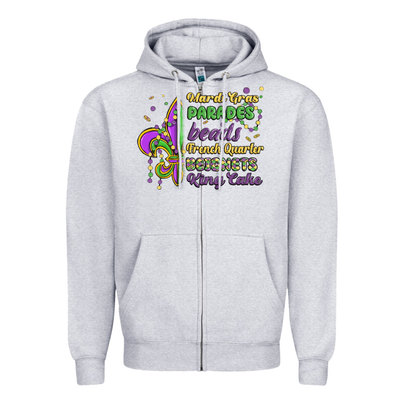 Mardi Gras Parades Beads French Quarter Beignets K Zipper Hoodie by MaliasSmallBusiness | Teevron