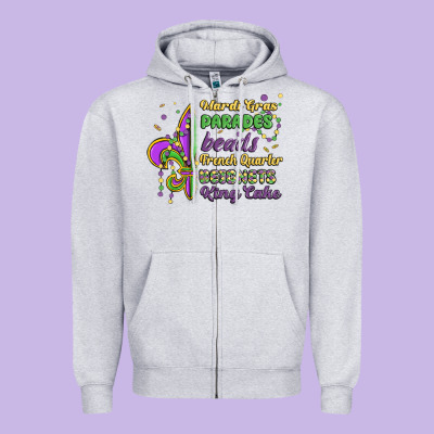 Mardi Gras Parades Beads French Quarter Beignets K Zipper Hoodie Designed By Maliassmallbusiness