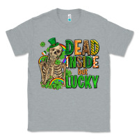 Heather Grey dead inside but lucky  with skeleton Classic Tee - AdoDesignShop