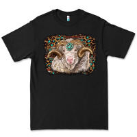 Black merino ram with leopard background Premium Tee - BarkalooDesign