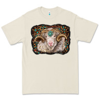 Bone merino ram with leopard background Premium Tee - BarkalooDesign