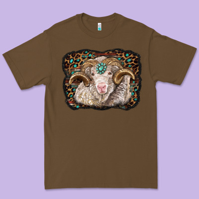 Merino Ram With Leopard Background Premium Tee Designed By Barkaloodesign