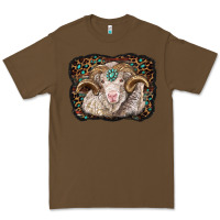 Cacao merino ram with leopard background Premium Tee - BarkalooDesign