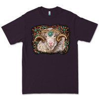 Plum merino ram with leopard background Premium Tee - BarkalooDesign