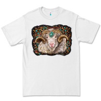 White merino ram with leopard background Premium Tee - BarkalooDesign