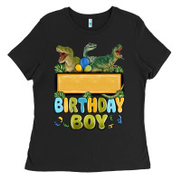 Black customized dinosaur birthday boy Ladies Tee - MaliasSmallBusiness