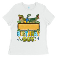 White customized dinosaur birthday boy Ladies Tee - MaliasSmallBusiness