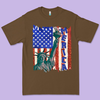 Premium Tee usa flag with statue of liberty