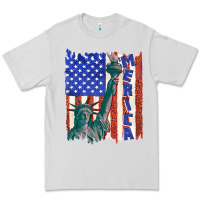 Dove Grey usa flag with statue of liberty Premium Tee - texasbilliewilder