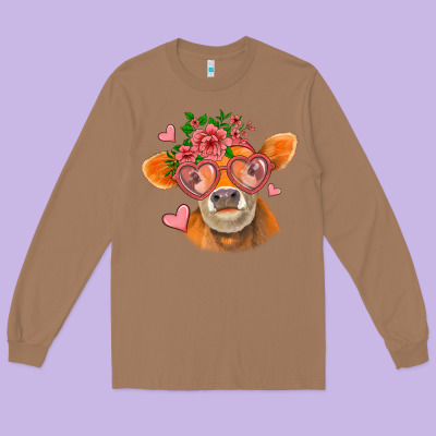 Valentines Day Orange Cow Long Sleeve Tee Designed By Jasminsmagicworld