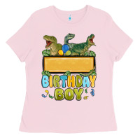 Bubblegum Pink customized dinosaur birthday boy Ladies Tee - MaliasSmallBusiness