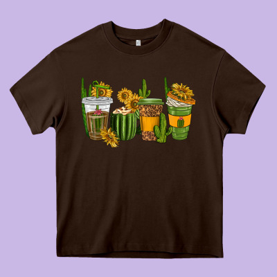 Cactus Coffee Cups Heavy Core Tee Designed By Texasbilliewilder