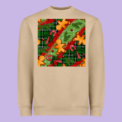 Christmas Gingerbread Man And Candy Cane Seamless Pattern Heavyweight Sweatshirt Designed By Bundleandbundleshop