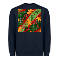 Navy christmas gingerbread man and candy cane seamless pattern Heavyweight Sweatshirt - BundleAndBundleShop