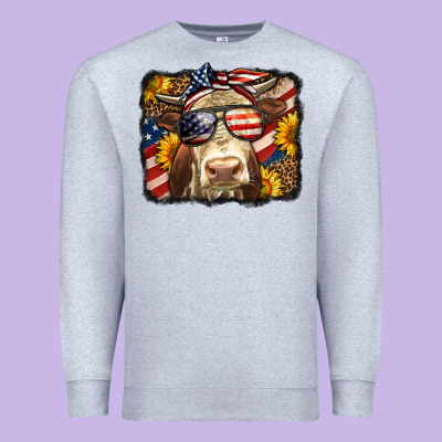 Western 4th Of July Cow Background Premium Sweatshirt Designed By Lillyallendesigns