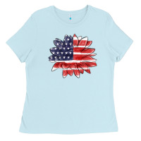 Baby Blue american flag sunflower Ladies Tee - MaliasSmallBusiness