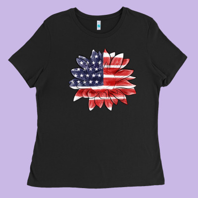 Ladies Tee american flag sunflower