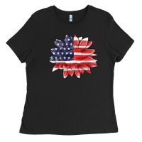 Black american flag sunflower Ladies Tee - MaliasSmallBusiness