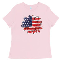 Bubblegum Pink american flag sunflower Ladies Tee - MaliasSmallBusiness