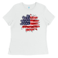 White american flag sunflower Ladies Tee - MaliasSmallBusiness