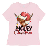 Bubblegum Pink mooey christmas Ladies Tee - MaliasSmallBusiness