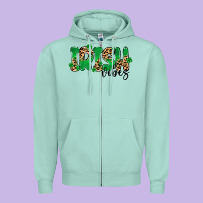 ırısh Vibes Zipper Hoodie Designed By Maliassmallbusiness