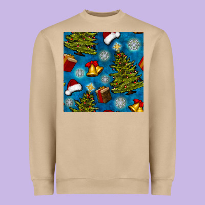 Christmas Trees And Bells Seamless Pattern Heavyweight Sweatshirt Designed By Bundleandbundleshop
