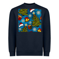 Navy christmas trees and bells seamless pattern Heavyweight Sweatshirt - BundleAndBundleShop