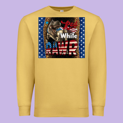 Western Red White Rawr Dinosaur Premium Sweatshirt Designed By Lillyallendesigns