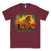 Burgundy can't be tamed horse with sunflowers turquoise gemstone western sunset Classic Tee - Artiststas