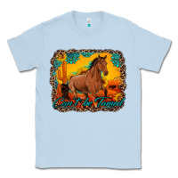 Dusty Blue can't be tamed horse with sunflowers turquoise gemstone western sunset Classic Tee - Artiststas