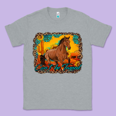 Can't Be Tamed Horse With Sunflowers Turquoise Gemstone Western Sunset Classic Tee Designed By Artiststas