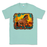 Seafoam can't be tamed horse with sunflowers turquoise gemstone western sunset Classic Tee - Artiststas