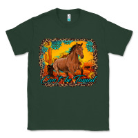 Sports Green can't be tamed horse with sunflowers turquoise gemstone western sunset Classic Tee - Artiststas
