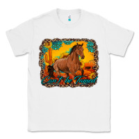 White can't be tamed horse with sunflowers turquoise gemstone western sunset Classic Tee - Artiststas