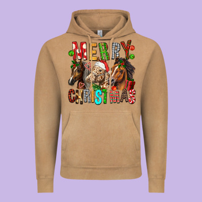 Merry Christmas Horses Vintage Hoodie Designed By Fadigitalartstudio
