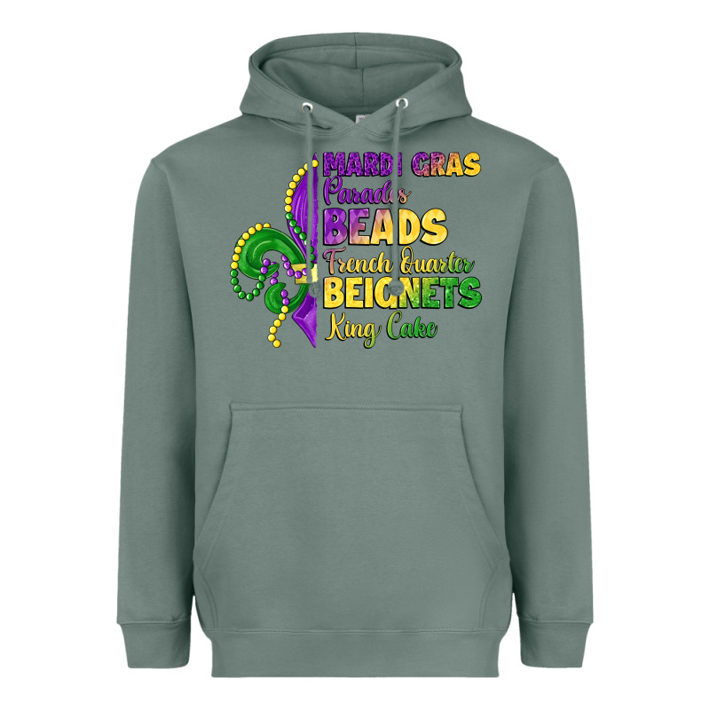 Mardi Gras Parades Beads French Quarter Beignets K Heavyweight Hoodie by LillyAllenDesigns | Teevron