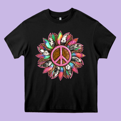 Sunflower And Tie Dye With Peace Sign Heavy Core Tee Designed By Artiststas
