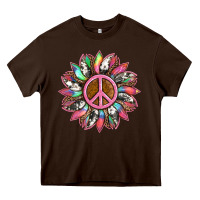 Chocolate Brown sunflower and tie dye with peace sign Heavy Core Tee - Artiststas