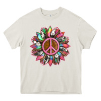 Cream sunflower and tie dye with peace sign Heavy Core Tee - Artiststas