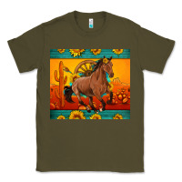 Army Green western sunset galloping horse sunflower Classic Tee - Artiststas