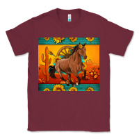 Burgundy western sunset galloping horse sunflower Classic Tee - Artiststas