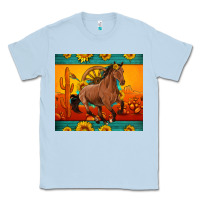 Dusty Blue western sunset galloping horse sunflower Classic Tee - Artiststas