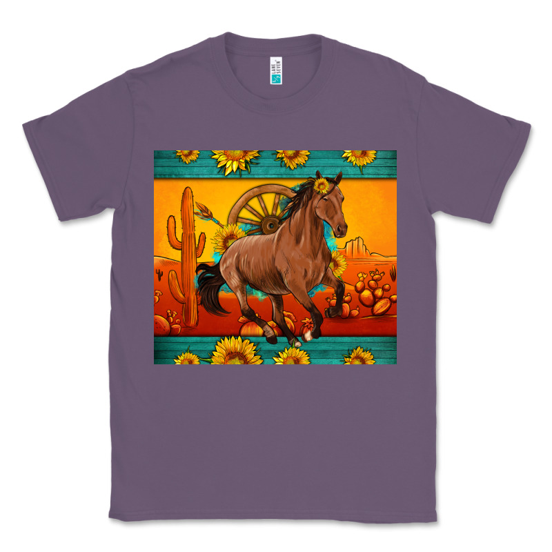 Western Sunset Galloping Horse Sunflower Classic Tee by Artiststas | Teevron