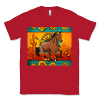 Red western sunset galloping horse sunflower Classic Tee - Artiststas