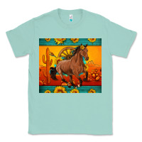 Seafoam western sunset galloping horse sunflower Classic Tee - Artiststas