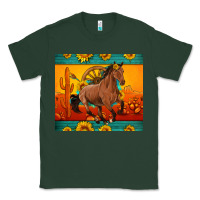 Sports Green western sunset galloping horse sunflower Classic Tee - Artiststas